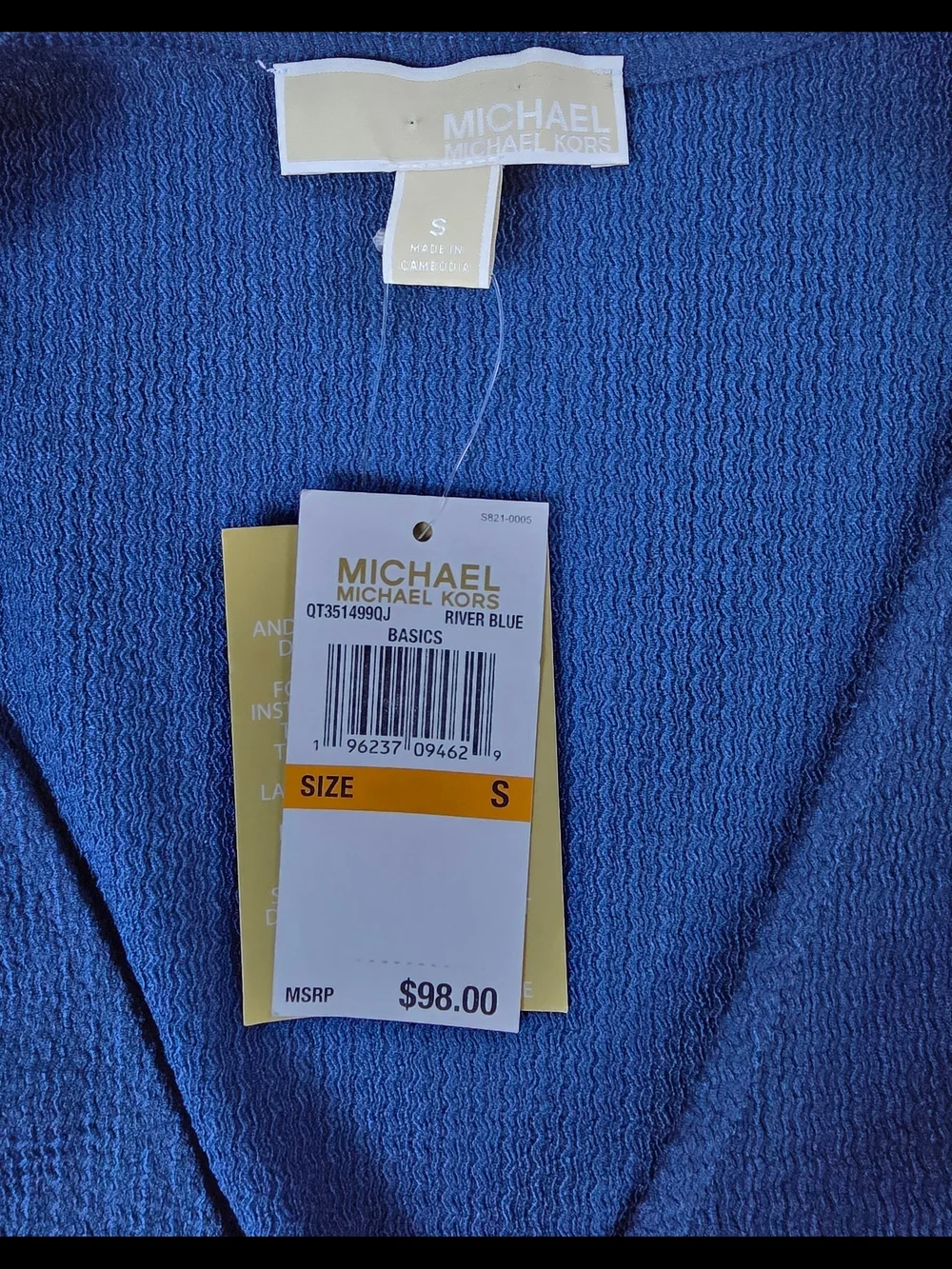 Michael Kors Navy Wrap Peplum Top with Buckle Detail NWT